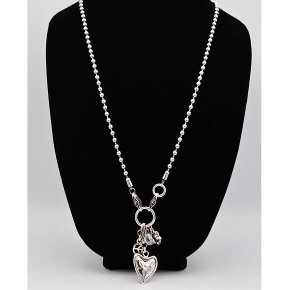 Chunky Charm Pendant Necklace Shiny Silver Tone Ball Heart Hammered Chain Bin2 - Picture 1 of 12